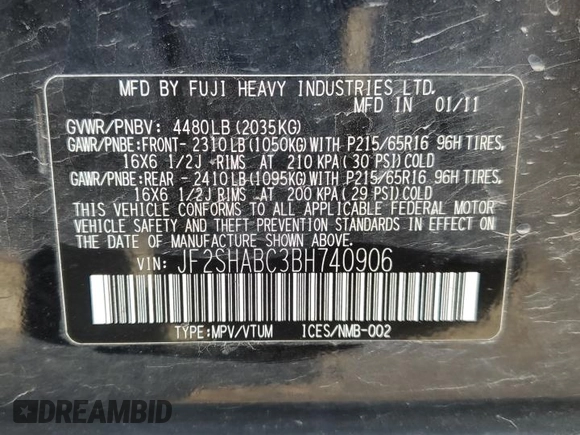 2011 Subaru Forester X z VIN JF2SHABC3BH740906, wystawiony jako Copart lot #54742575 z przebiegiem 181 927 mil mil oraz Szkoda całkowita • Salvage title. Historia ofert i sprzedaży dostępna na DreamBid. Obrazek 13.