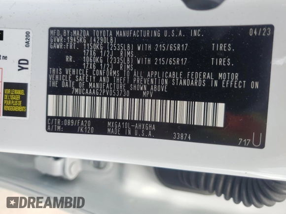 2023 Toyota Corolla Cross LE with VIN 7MUCAAAG2PV053730, listed as a Copart auction lot 54825035 with 33,313 mi miles and Salvage title. Bid and sale history available at DreamBid. Image 14.