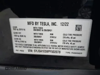 2023 Tesla Model S с VIN 5YJSA1E59PF502078, выставлен на аукционе IAAI как лот 41766041 с пробегом 26 546 миль миль и . История ставок и продаж доступна на DreamBid. Изображение 9.