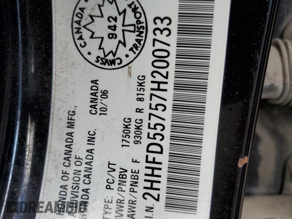2007 Acura CSX Premium z VIN 2HHFD55757H200733, wystawiony jako Copart lot #72176904 z przebiegiem 274 806 mil mil oraz Tytuł czysty. Historia ofert i sprzedaży dostępna na DreamBid. Obrazek 13.