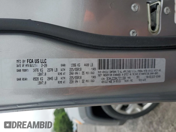 2020 Jeep Compass Limited z VIN 3C4NJCCBXLT211330, wystawiony jako Copart lot #56938845 z przebiegiem 98 968 mil mil oraz Szkoda całkowita • Salvage title. Historia ofert i sprzedaży dostępna na DreamBid. Obrazek 13.
