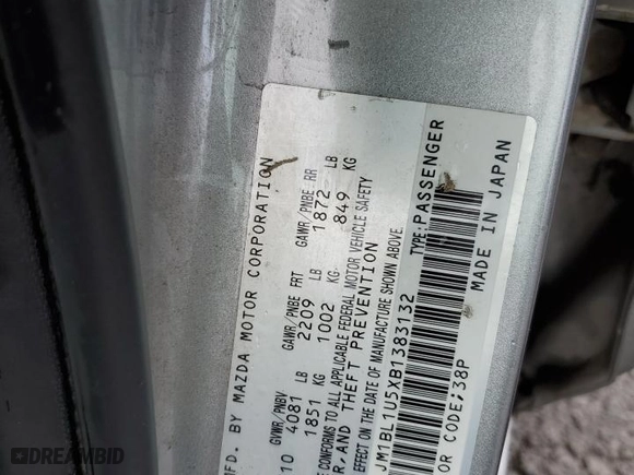 2011 Mazda Mazda3 s Sport with VIN JM1BL1U5XB1383132, listed as a Copart auction lot 46702335 with 118,114 mi miles and Salvage Title. Bid and sale history available at carsss.com. Image 12.