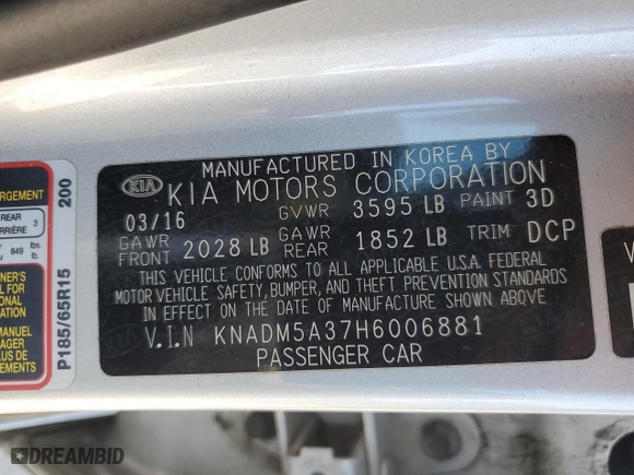 2017 Kia Rio 5-Door LX with VIN KNADM5A37H6006881, listed as a Copart auction lot 76497124 with 195,632 mi miles and Salvage Title. Bid and sale history available at carsss.com. Image 15.