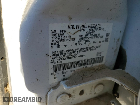 2016 Ford F-350 Platinum z VIN 1FT8W3B64GEC74500, wystawiony jako Copart lot #74441154 z przebiegiem Nie podano mil oraz Szkoda całkowita • Salvage title. Historia ofert i sprzedaży dostępna na DreamBid. Obrazek 13.