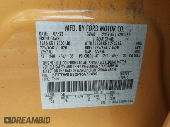 2023 Ford Maverick XL с VIN 3FTTW8E32PRA72499, выставлен на аукционе IAAI как лот 42064441 с пробегом 30 931 миль миль и . История ставок и продаж доступна на DreamBid. Изображение 9.