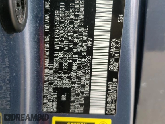 2012 Toyota Highlander Limited with VIN 5TDDK3EH9CS154252, listed as a Copart auction lot 48169895 with 225,493 mi miles and Salvage title. Bid and sale history available at DreamBid. Image 13.