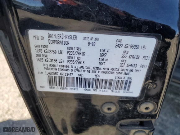 2004 Jeep Liberty Limited with VIN 1J4GK58K14W113447, listed as a Copart auction lot 46850935 with 214,554 mi miles and Salvage Title. Bid and sale history available at carsss.com. Image 13.