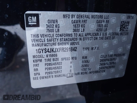 2015 Cadillac Escalade ESV Premium z VIN 1GYS4JKJXFR291842, wystawiony jako IAAI lot #41235490 z przebiegiem 115 037 mil mil oraz . Historia ofert i sprzedaży dostępna na DreamBid. Obrazek 9.