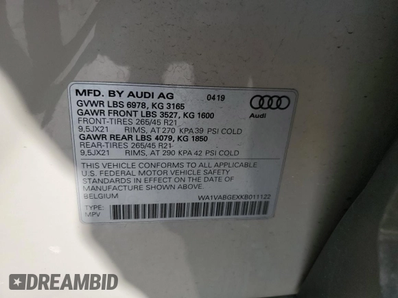 2019 Audi e-tron Prestige with VIN WA1VABGEXKB011122, listed as a Copart auction lot 48333563 with 25,542 mi miles. Bid and sale history available at carsss.com. Image 15.