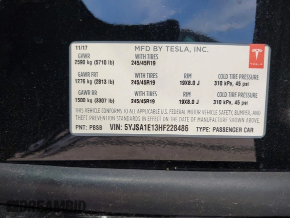 2017 Tesla Model S 60 z VIN 5YJSA1E13HF228486, wystawiony jako IAAI lot #42092686 z przebiegiem 78 089 mil mil oraz . Historia ofert i sprzedaży dostępna na DreamBid. Obrazek 9.
