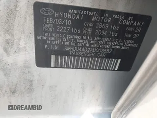 2010 Hyundai Elantra GLS with VIN KMHDU4AD2AU003552, listed as a IAAI auction lot 42325096 with 70,311 mi miles and . Bid and sale history available at DreamBid. Image 9.