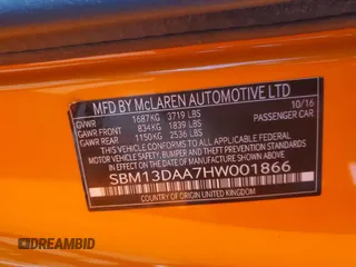 2017 McLaren 570S z VIN SBM13DAA7HW001866, wystawiony jako Copart lot #59182654 z przebiegiem 32 951 mil mil oraz Szkody całkowita. Historia ofert i sprzedaży dostępna na DreamBid. Obrazek 13.