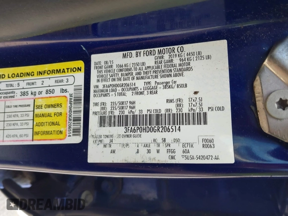 2016 Ford Fusion SE z VIN 3FA6P0HD0GR206514, wystawiony jako IAAI lot #42271605 z przebiegiem 141 267 mil mil oraz . Historia ofert i sprzedaży dostępna na DreamBid. Obrazek 9.