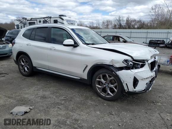 2023 BMW X3 xDrive30i with VIN 5UX53DP03P9S05083, listed as a Copart auction lot 53288355 with Not Provided miles and Salvage Title. Bid and sale history available at DreamBid. Image 4.