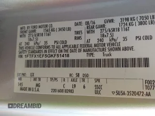 2016 Ford F-150 XLT with VIN 1FTFX1EF5GKF51418, listed as a IAAI auction lot 41737982 with 1 mi miles. Bid and sale history available at carsss.com. Image 9.