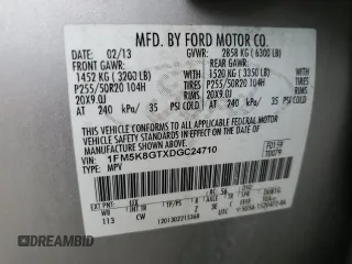 2013 Ford Explorer Sport z VIN 1FM5K8GTXDGC24710, wystawiony jako Copart lot #56323525 z przebiegiem 53 889 mil mil oraz Szkoda całkowita • Salvage title. Historia ofert i sprzedaży dostępna na DreamBid. Obrazek 14.