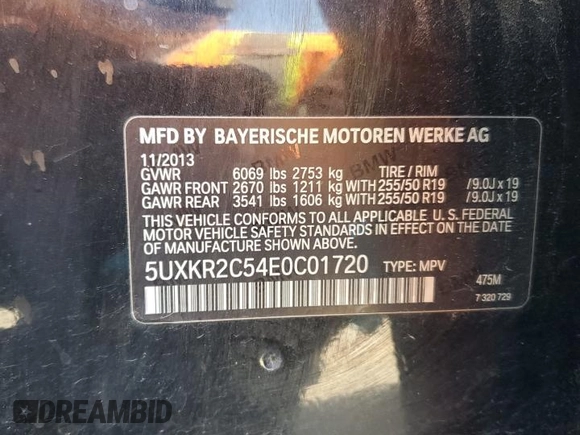 2014 BMW X5 sDrive35i with VIN 5UXKR2C54E0C01720, listed as a Copart auction lot 53075335 with 121,225 mi miles and Clean Title. Bid and sale history available at carsss.com. Image 13.