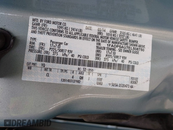 2014 Ford C-Max SE z VIN 1FADP5AU7EL508750, wystawiony jako IAAI lot #42139897 z przebiegiem 117 685 mil mil oraz . Historia ofert i sprzedaży dostępna na DreamBid. Obrazek 9.