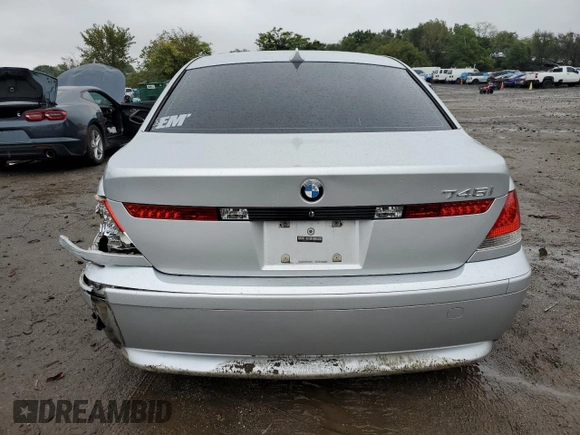 2004 BMW 7 Series 745i with VIN WBAGL634X4DP70421, listed as a Copart auction lot 73309744 with 123,457 mi miles and Salvage Title. Bid and sale history available at DreamBid. Image 6.
