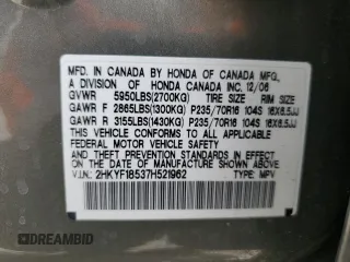 2007 Honda Pilot EX-L z VIN 2HKYF18537H521962, wystawiony jako Copart lot #53171095 z przebiegiem 79 686 mil mil oraz Szkoda całkowita • Salvage title. Historia ofert i sprzedaży dostępna na DreamBid. Obrazek 15.