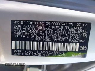 2012 Toyota Yaris z VIN JTDBT4K35CL038860, wystawiony jako IAAI lot #41254384 z przebiegiem 161 536 mil mil oraz . Historia ofert i sprzedaży dostępna na DreamBid. Obrazek 9.