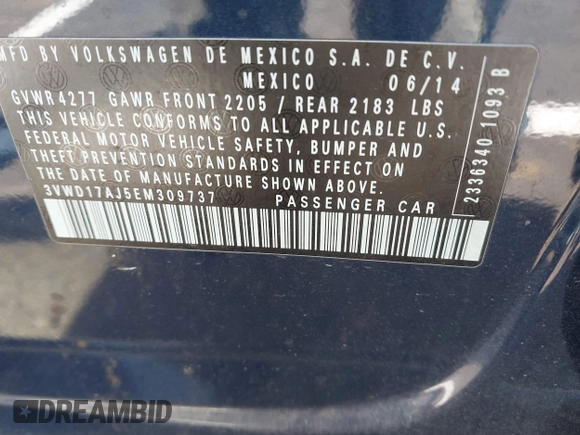 2014 Volkswagen Jetta SE z VIN 3VWD17AJ5EM309737, wystawiony jako IAAI lot #42250688 z przebiegiem 115 945 mil mil oraz . Historia ofert i sprzedaży dostępna na DreamBid. Obrazek 9.