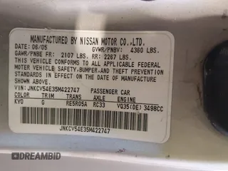 2005 Infiniti G35 z VIN JNKCV54E35M422747, wystawiony jako IAAI lot #42505269 z przebiegiem 153 324 mil mil oraz . Historia ofert i sprzedaży dostępna na DreamBid. Obrazek 9.