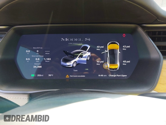 2020 Tesla Model S Long Range with VIN 5YJSA1E24LF415849, listed as a IAAI auction lot 42571945 with 34,398 mi miles and . Bid and sale history available at DreamBid. Image 7.