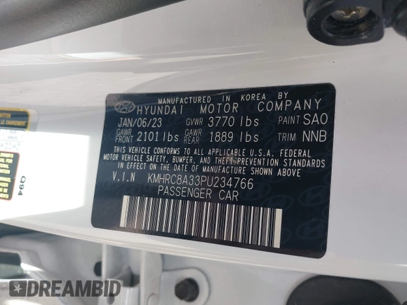 2023 Hyundai Venue Limited with VIN KMHRC8A33PU234766, listed as a IAAI auction lot 41954355 with 33,580 mi miles and . Bid and sale history available at DreamBid. Image 9.