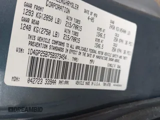 2005 Dodge Caravan SE with VIN 1D4GP25B75B373454, listed as a IAAI auction lot 42443473 with 233,184 mi miles and . Bid and sale history available at DreamBid. Image 9.