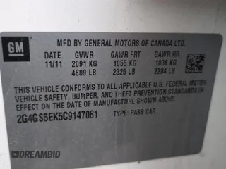2012 Buick Regal Premium 1 with VIN 2G4GS5EK5C9147081, listed as a Copart auction lot 49494855 with 99,488 mi miles and Salvage title. Bid and sale history available at DreamBid. Image 12.