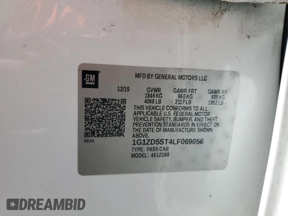 2020 Chevrolet Malibu LT with VIN 1G1ZD5ST4LF069056, listed as a Copart auction lot 51101295 with 90,816 mi miles and Clean Title. Bid and sale history available at DreamBid. Image 12.