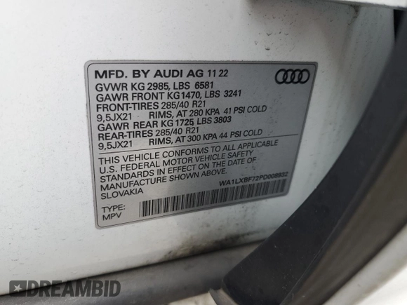 2023 Audi Q7 Premium Plus with VIN WA1LXBF72PD008932, listed as a Copart auction lot 57758555 with Not provided miles and Salvage title. Bid and sale history available at DreamBid. Image 13.