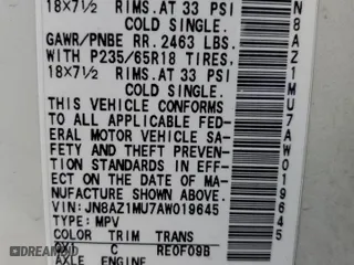 2010 Nissan Murano S with VIN JN8AZ1MU7AW019645, listed as a Copart auction lot 41592235 with 211,586 mi miles and Non Repairable. Bid and sale history available at carsss.com. Image 12.