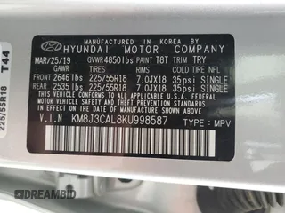 2019 Hyundai Tucson Ultimate z VIN KM8J3CAL8KU998587, wystawiony jako Copart lot #52352115 z przebiegiem 45 881 mil mil oraz Szkoda całkowita • Salvage title. Historia ofert i sprzedaży dostępna na DreamBid. Obrazek 14.