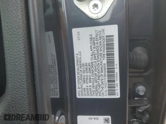 2024 Honda Accord EX with VIN 1HGCY1F36RA080636, listed as a Copart auction lot 55144785 with 10,290 mi miles and Salvage title. Bid and sale history available at DreamBid. Image 12.