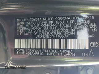 2015 Toyota Prius One with VIN JTDKDTB34F1103091, listed as a IAAI auction lot 41716979 with 67,473 mi miles and . Bid and sale history available at DreamBid. Image 9.