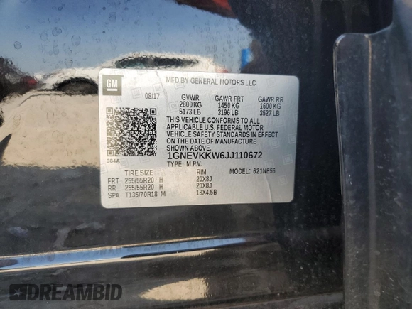 2018 Chevrolet Traverse High Country z VIN 1GNEVKKW6JJ110672, wystawiony jako Copart lot #61964945 z przebiegiem 86 983 mil mil oraz Szkoda całkowita • Salvage title. Historia ofert i sprzedaży dostępna na DreamBid. Obrazek 13.