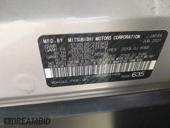 2022 Mitsubishi Outlander SE z VIN JA4J3UA82NZ021498, wystawiony jako IAAI lot #42015884 z przebiegiem 73 420 mil mil oraz . Historia ofert i sprzedaży dostępna na DreamBid. Obrazek 9.