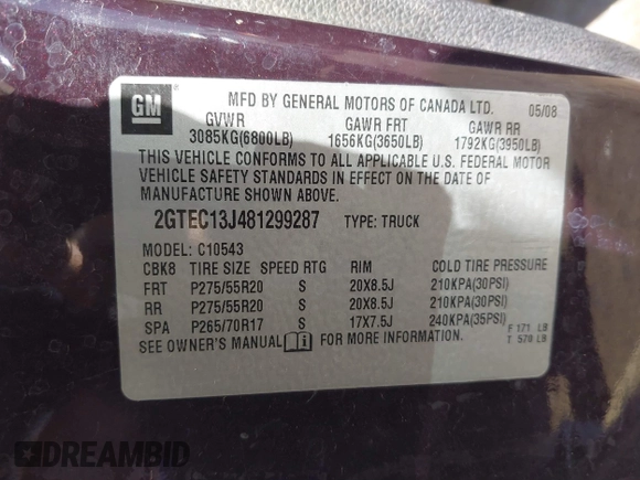 2008 GMC Sierra 1500 SLE1 z VIN 2GTEC13J481299287, wystawiony jako IAAI lot #41771000 z przebiegiem 354 951 mil mil oraz . Historia ofert i sprzedaży dostępna na DreamBid. Obrazek 9.