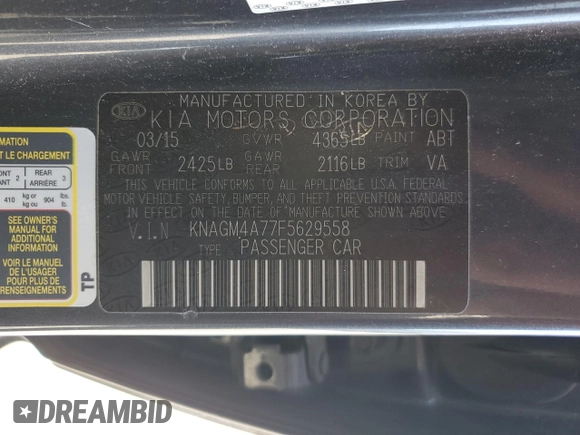 2015 Kia Optima LX z VIN KNAGM4A77F5629558, wystawiony jako Copart lot #55863825 z przebiegiem 143 620 mil mil oraz Szkoda całkowita • Salvage title. Historia ofert i sprzedaży dostępna na DreamBid. Obrazek 12.
