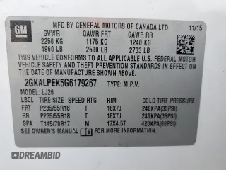 2016 GMC Terrain SLT z VIN 2GKALPEK5G6179267, wystawiony jako Copart lot #55970655 z przebiegiem Nie podano mil oraz Szkoda całkowita • Salvage title. Historia ofert i sprzedaży dostępna na DreamBid. Obrazek 12.
