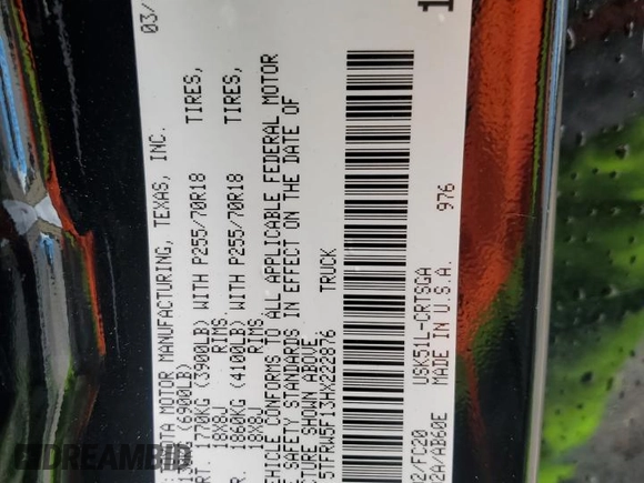 2017 Toyota Tundra SR5 z VIN 5TFRW5F13HX222876, wystawiony jako Copart lot #52101965 z przebiegiem 79 015 mil mil oraz Nie do naprawy • Non repairable. Historia ofert i sprzedaży dostępna na DreamBid. Obrazek 12.