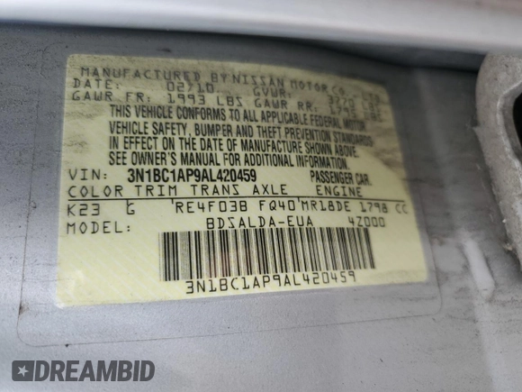 2010 Nissan Versa S z VIN 3N1BC1AP9AL420459, wystawiony jako Copart lot #56132335 z przebiegiem 174 094 mil mil oraz Szkoda całkowita • Salvage title. Historia ofert i sprzedaży dostępna na DreamBid. Obrazek 12.