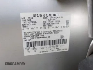 2015 Ford Explorer with VIN 1FM5K7B89FGA64142, listed as a IAAI auction lot 41943358 with 140,845 mi miles and . Bid and sale history available at carsss.com. Image 9.