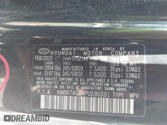 2023 Hyundai Palisade Calligraphy z VIN KM8R74GE4PU590391, wystawiony jako IAAI lot #42475508 z przebiegiem 38 015 mil mil oraz . Historia ofert i sprzedaży dostępna na DreamBid. Obrazek 9.