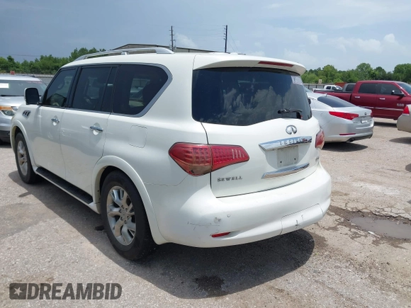 2012 Infiniti QX56 8-passenger with VIN JN8AZ2ND4C9716728, listed as a IAAI auction lot 42501339 with 216,302 mi miles and . Bid and sale history available at DreamBid. Image 3.