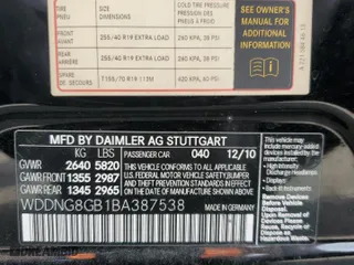 2011 Mercedes-Benz S-Class S 550 with VIN WDDNG8GB1BA387538, listed as a Copart auction lot 54218555 with 255,894 mi miles and Clean Title. Bid and sale history available at carsss.com. Image 12.