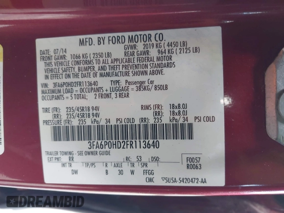 2015 Ford Fusion SE z VIN 3FA6P0HD2FR113640, wystawiony jako IAAI lot #42003601 z przebiegiem 93 483 mil mil oraz . Historia ofert i sprzedaży dostępna na DreamBid. Obrazek 9.
