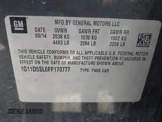 2015 Chevrolet Malibu LT with VIN 1G11D5SL6FF170777, listed as a IAAI auction lot 42122793 with 176,946 mi miles and . Bid and sale history available at DreamBid. Image 9.